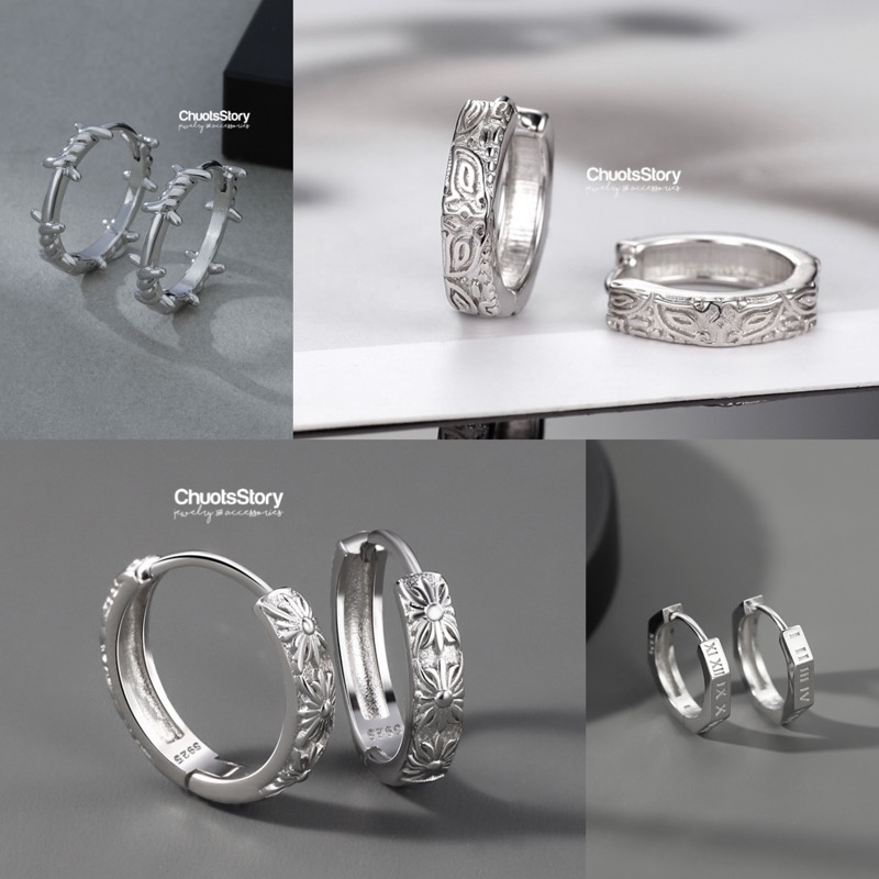Khuyên tai nam nữ unisex trạm khắc nhiều mẫu, bông tai titan không gỉ thời trang - ChuotsStory
