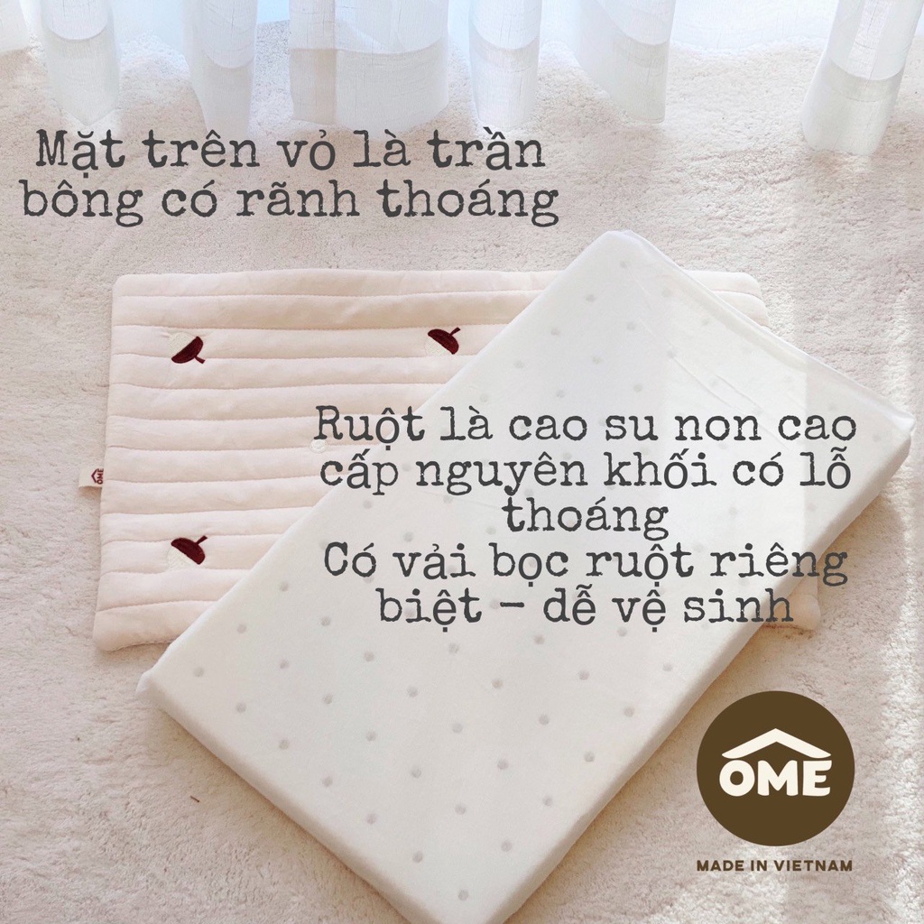 Gối cao su non chống ngạt vỏ trần bông Ome - Kiêm lót đầu siêu thoáng cho bé | Gối cao su non cho bé sơ sinh