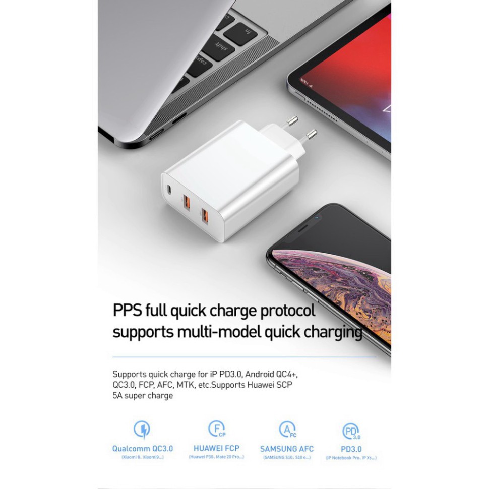 Củ sạc siêu nhanh Baseus công xuất 60W Sạc Nhanh Quick Charge 4.0  3.0  2 cổng USB Đa Năng Sạc Cho iPhone Xiaomi Samsung