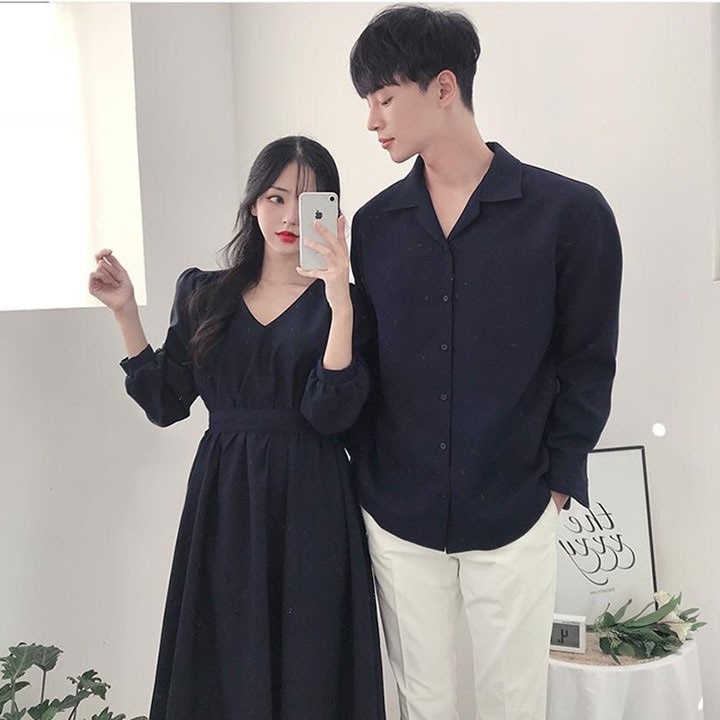 Áo đôi áo cặp ❤️FREESHIP❤️ Áo Váy đôi sơ mi dễ thương chụp ảnh nam nữ Hàn Quốc COUPLE AV98