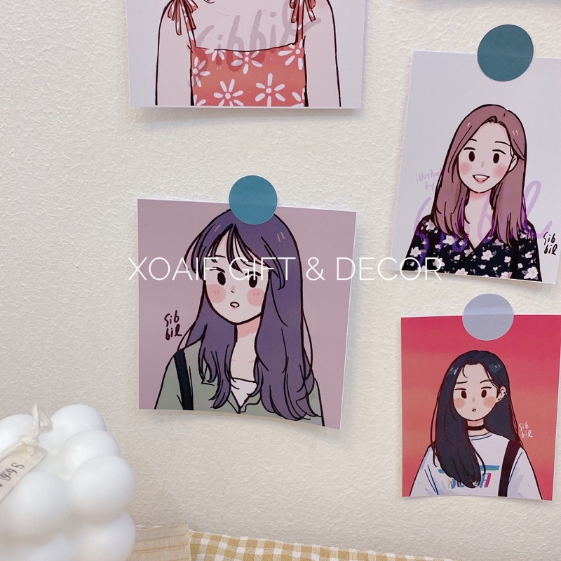 Set thiệp postcard cô gái tóc dài có sẵn decor trang trí phòng cực xinh