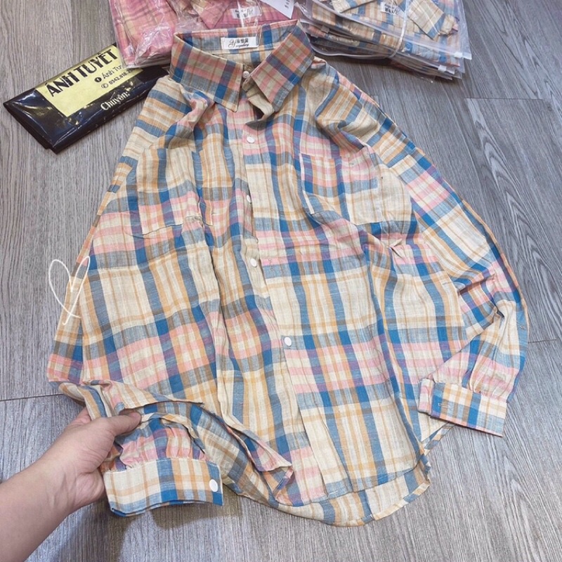 Sét áo sơ mi đũi caro + quần leggin dài ❤️ AL1_17