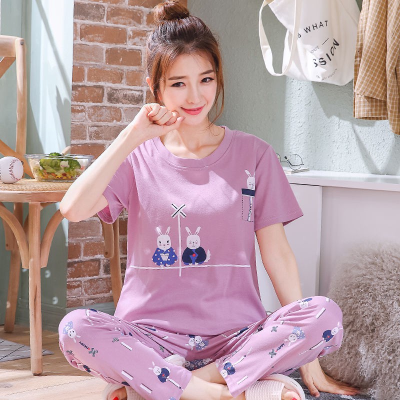 Set Đồ Bộ Cotton Ngắn Tay Phong Cách Hàn Quốc Dành Cho Nữ Size Lớn