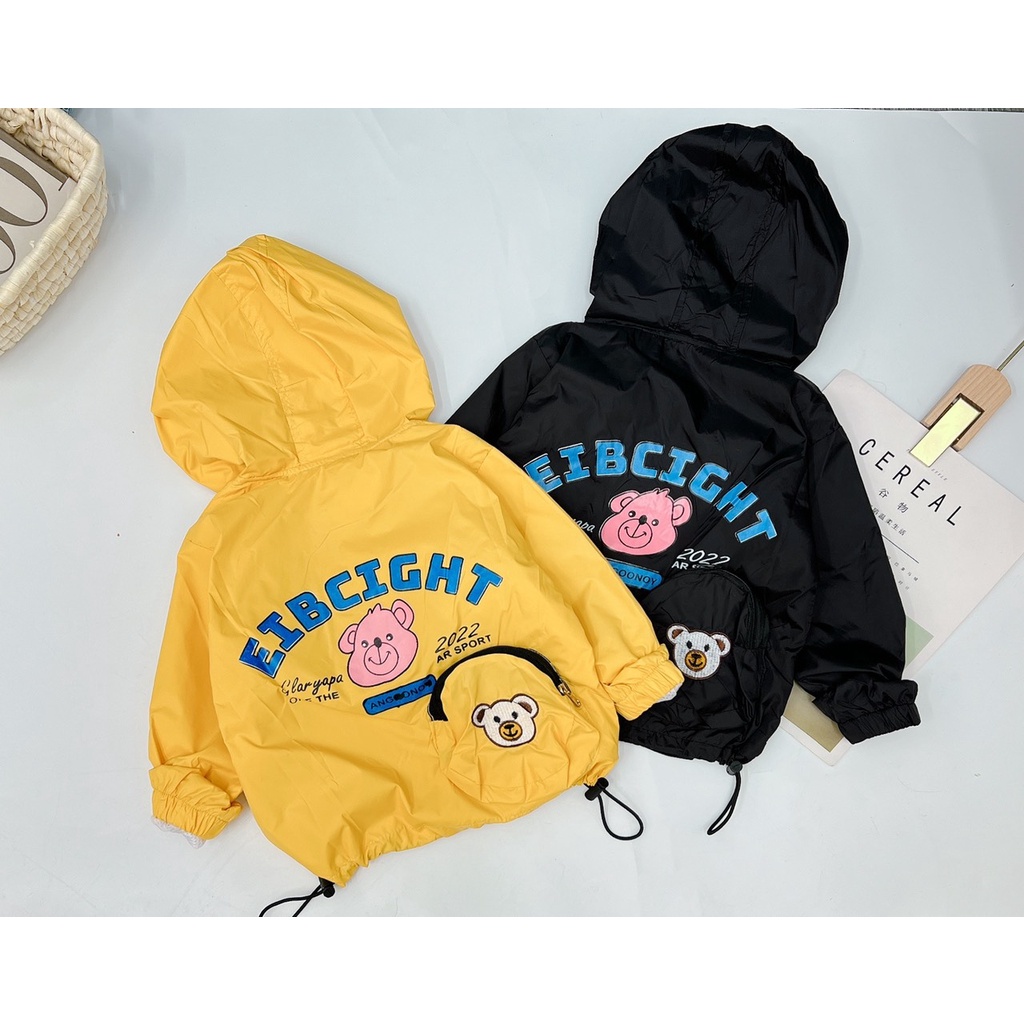 Áo khoác bé trai, bé gái, áo khoác gió 2 lớp vải chính phẩm siêu đẹp ngực thêu bàn chân gấu cho bé