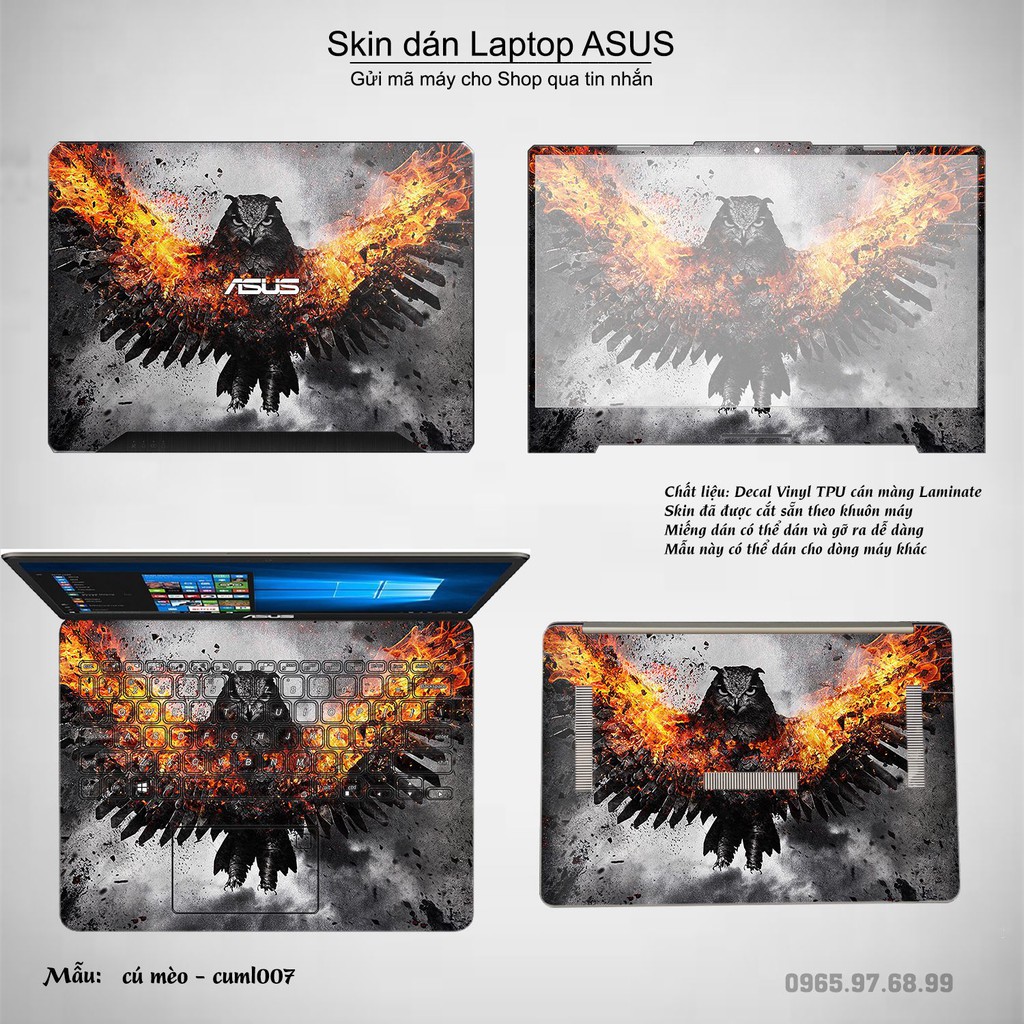 Skin dán Laptop Asus in hình Cú mèo (inbox mã máy cho Shop)