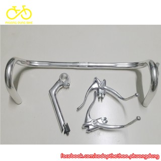 Bộ ghi đông cong + pô tăng + tay phanh xe đạp đua xe đạp 700C