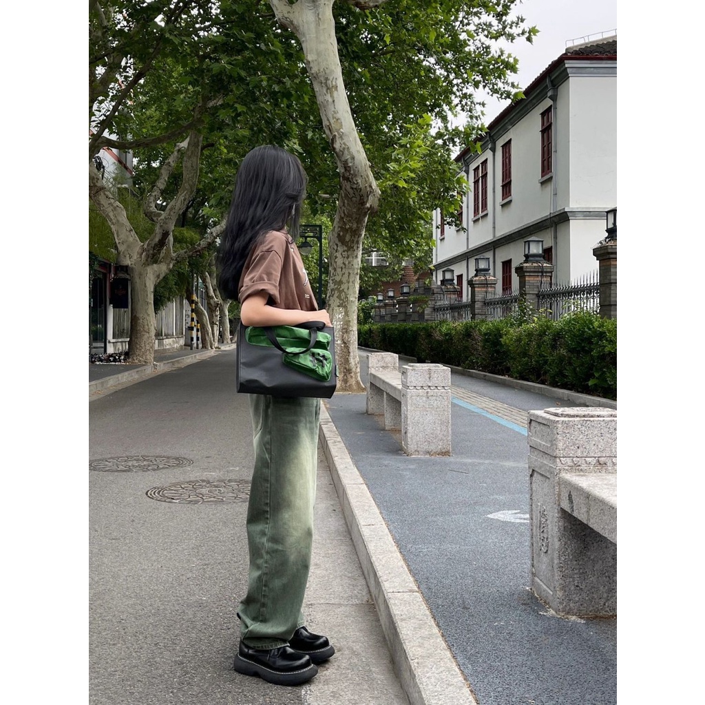 Quần Jeans Dài Ống Rộng Màu Gradient Phong Cách Retro Đường Phố Cho Nữ