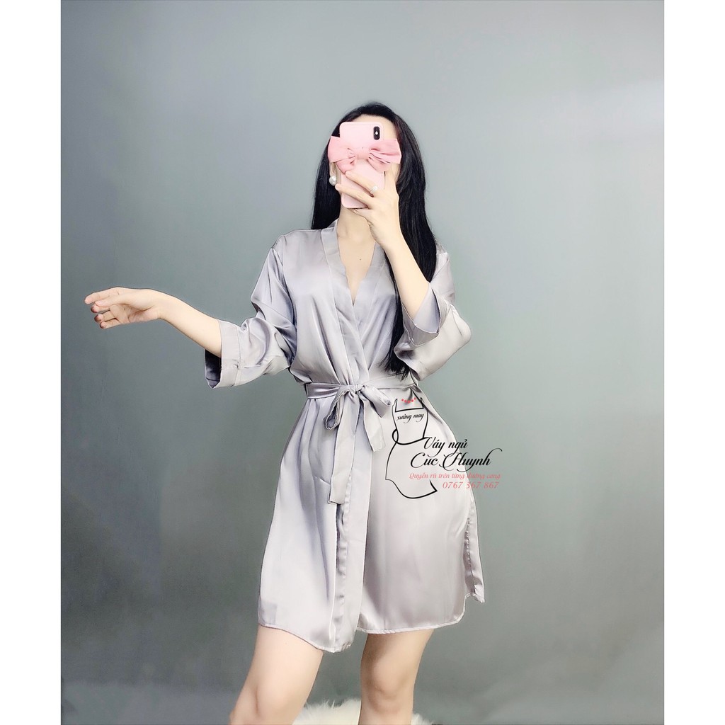 Áo choàng ngủ ♥️ FREESHIP ♥️ Áo choàng cao cấp dài tay sang trọng, Freesize đến 65kg, có 4 màu Đỏ, Đen, Xám, Xanh két | BigBuy360 - bigbuy360.vn