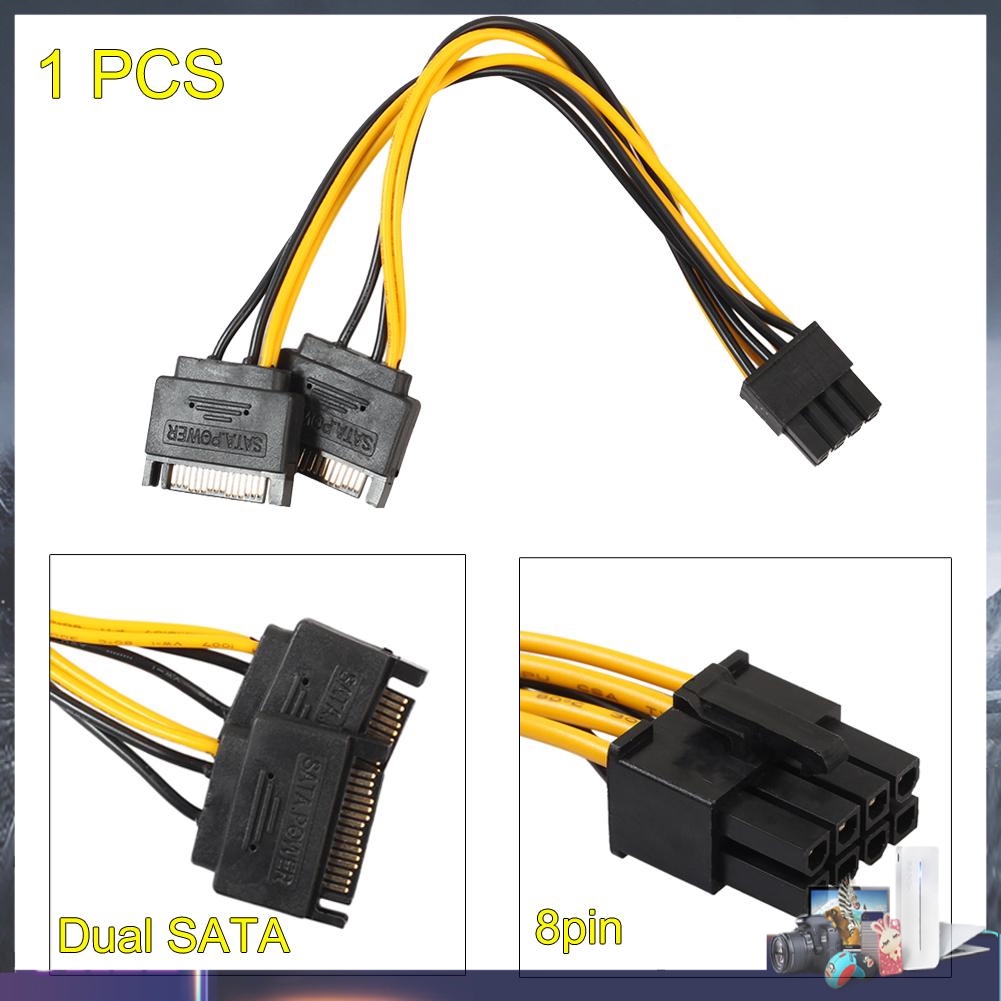 Cáp chuyển đổi 15Pin SATA Male sang PCIe 8Pin(6+2) Male