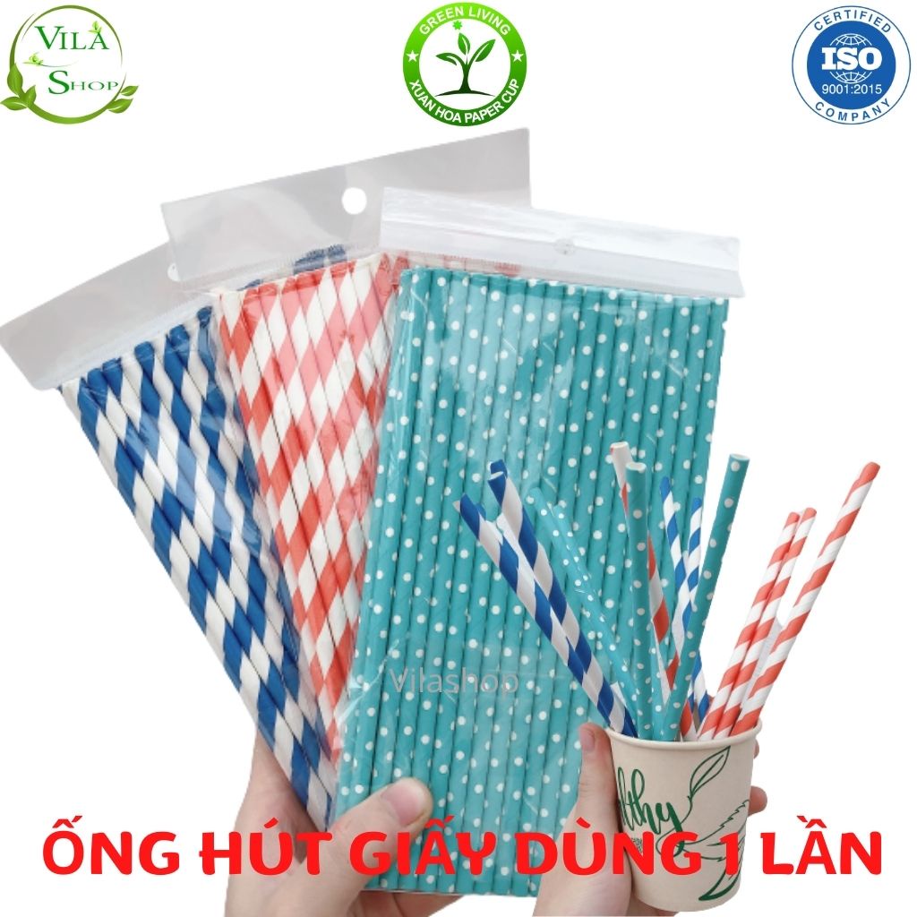 Ống Hút Giấy MÀU Xuân Hoa 6x197mm, Ống Hút Dùng Một Lần Thân Thiện Và Bảo Vệ Môi Trường