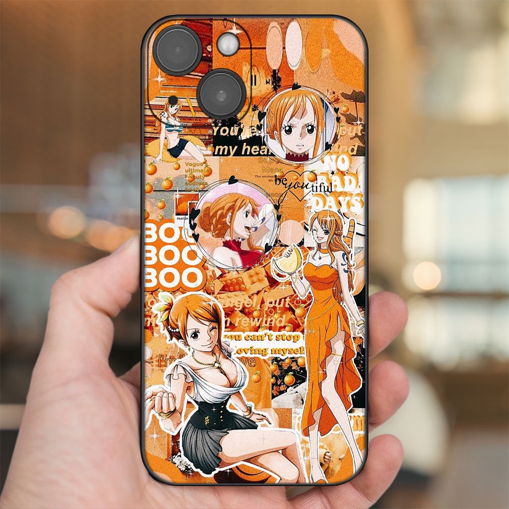 Ốp lưng iPhone 13 dẻo đen cạnh vuông in hình Nami One Piece Đảo Hải Tặc