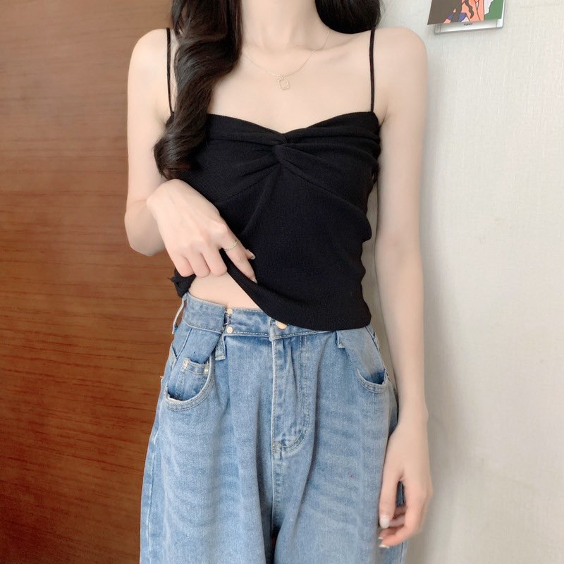 [Áo croptop] Áo hai dây SuzaHouse N04 nữ dáng ôm, áo 2 dây nữ croptop đẹp vải cotton co dãn