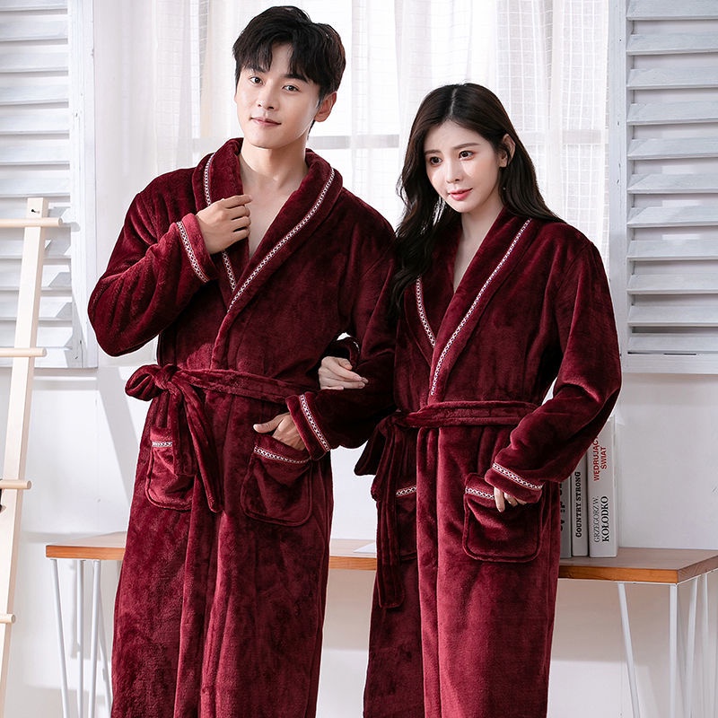 Áo Choàng Tắm/Ngủ/Ngủ Vải Lông Cừu San Hô Dày Dáng Dài Thời Trang Thu Đông Cho Nam Và Nữ | BigBuy360 - bigbuy360.vn