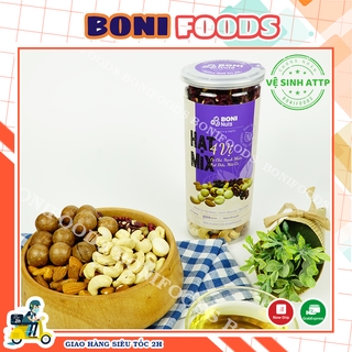 500gr Hạt mix 4 loại - Nhân mắc ca, Hạnh nhân lõi, Nhân óc chỏ đỏ,  hạt điều Bình Phước - Chuẩn xuất khẩu - BoniFoods