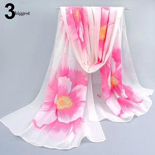 ☆Túi Xách Cỡ Lớn Thiết Kế Giản Dị Thời Trang☆Khăn Choàng Nữ, In Hoa, Vải Chiffon, Dài, Mềm Mại,