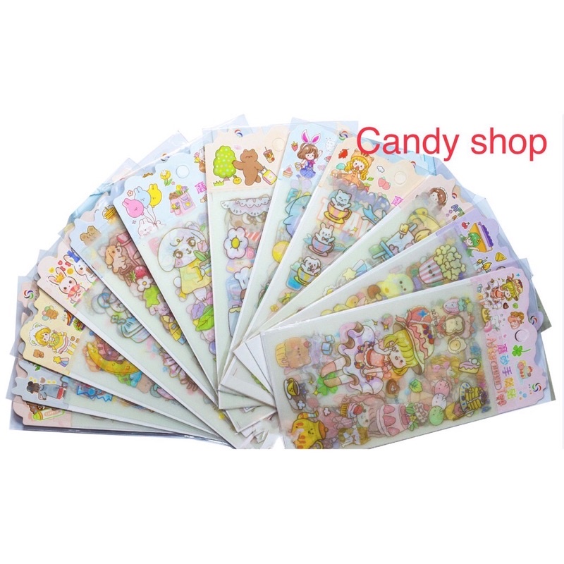 Bộ 4 tờ Sticker trang trí ánh nhũ HCN mẫu mới
