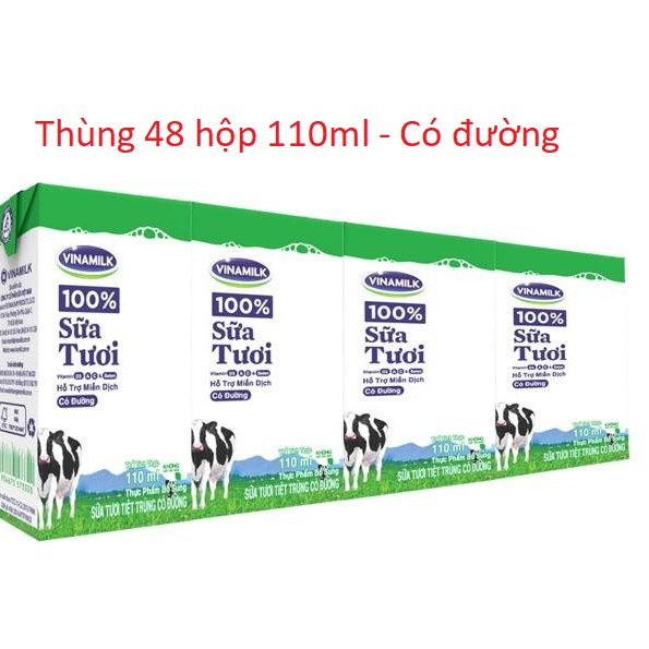 Thùng 48 Hộp - Sữa tươi Vinamilk 110ml có đường/ít đường/ KHông đường/ Dâu/ Socola