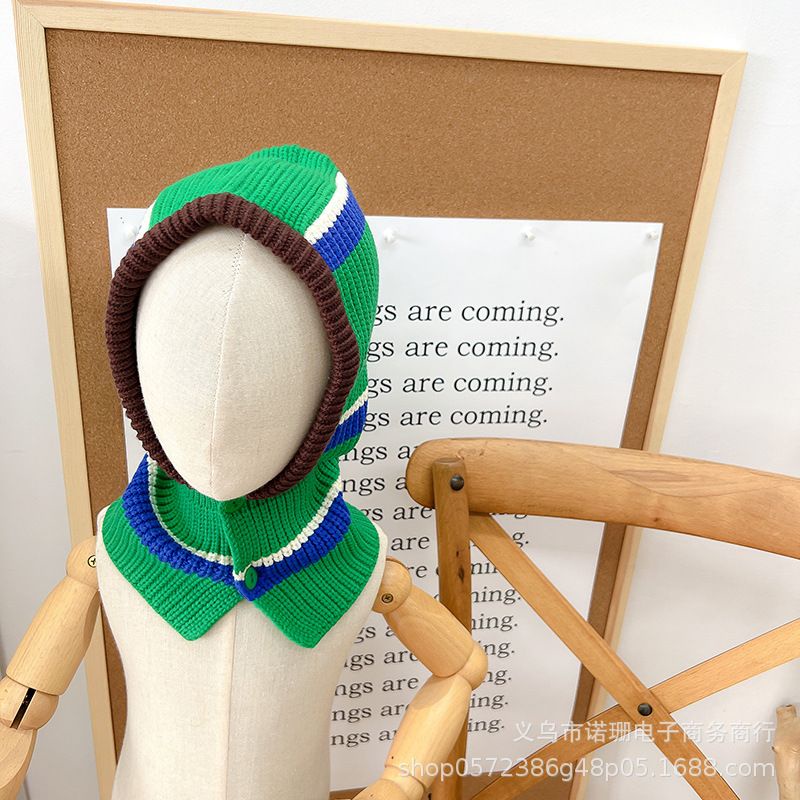 Mũ và khăn len liền mảnh họa tiết kẻ cho bé trai/ bé gái