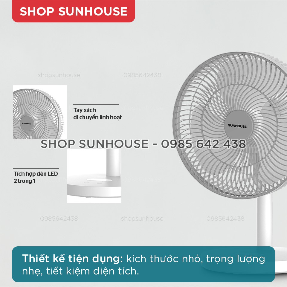 Quạt tích điện SUNHOUSE SHD7115 công suất 12W pin sạc