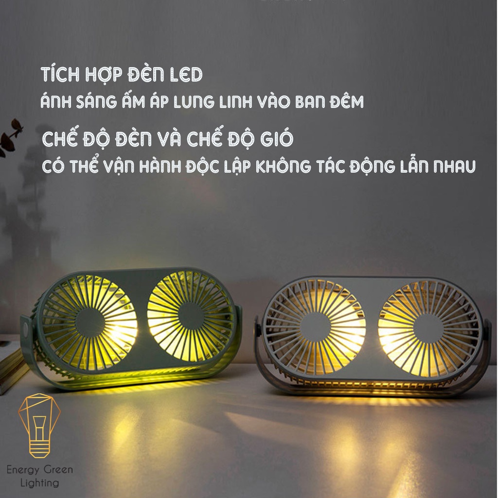 Quạt Tích Điện Energy Green Lighting Couple Fan AQ20W Siêu Nhẹ - Pin Khỏe - Khuếch Tán Tinh Dầu- 3 Chế Độ Mát