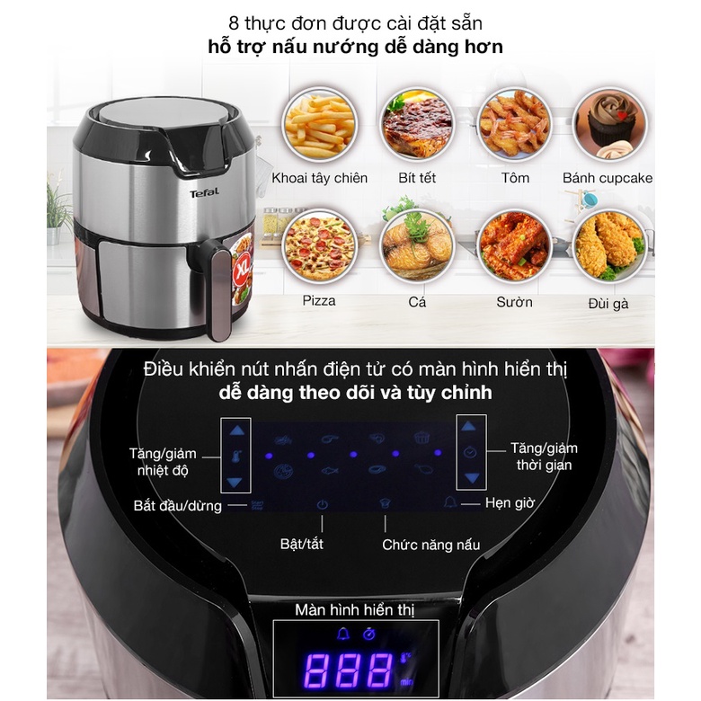 Nồi chiên không dầu Tefal dung tích 4.2 lít - 11 lít, Nồi chiên hơi nước chống dính thông minh - HAPOS