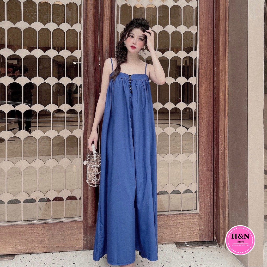 Váy maxi 2 dây thiết kế, váy đi biển 2 dây sang chảnh, màu xanh than tôn da - H&N Store | BigBuy360 - bigbuy360.vn
