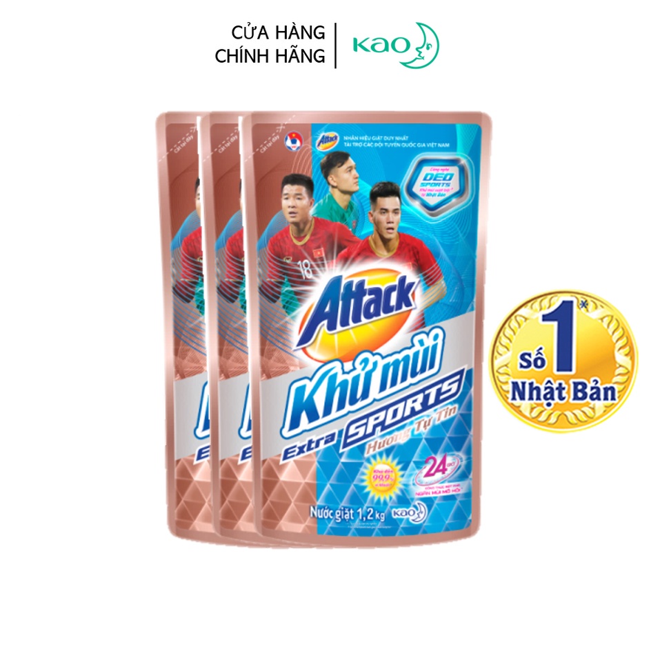 [Mã FMCGKAO52 giảm 8% đơn 250k] Combo 3 Nước giặt Attack Khử Mùi Extra Sport Tự Tin túi 1.2kg