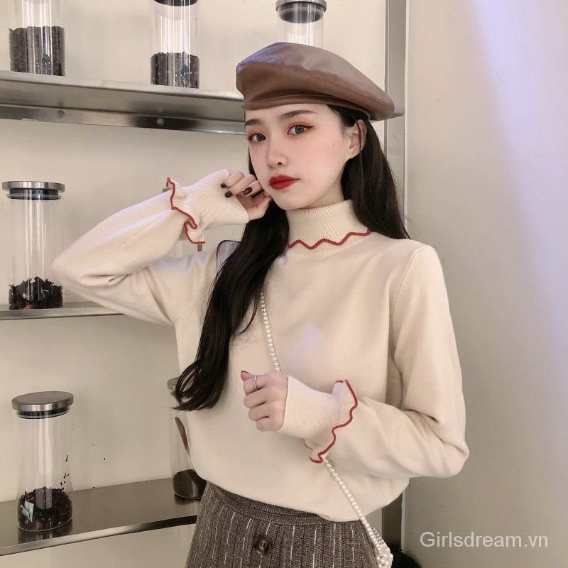 Áo Sweater Dệt Kim Cổ Lọ Phối Ren Kiểu Phương Tây Thời Trang Thu Đông 2020 Cho Nữ | BigBuy360 - bigbuy360.vn