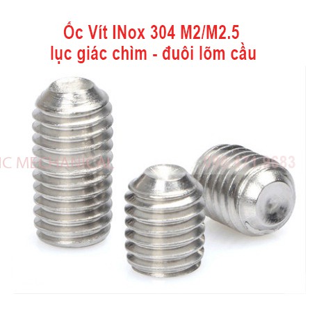 Ốc vít trí Inox 304 M2/M2.5  lục giác chìm đuôi lõm cầu