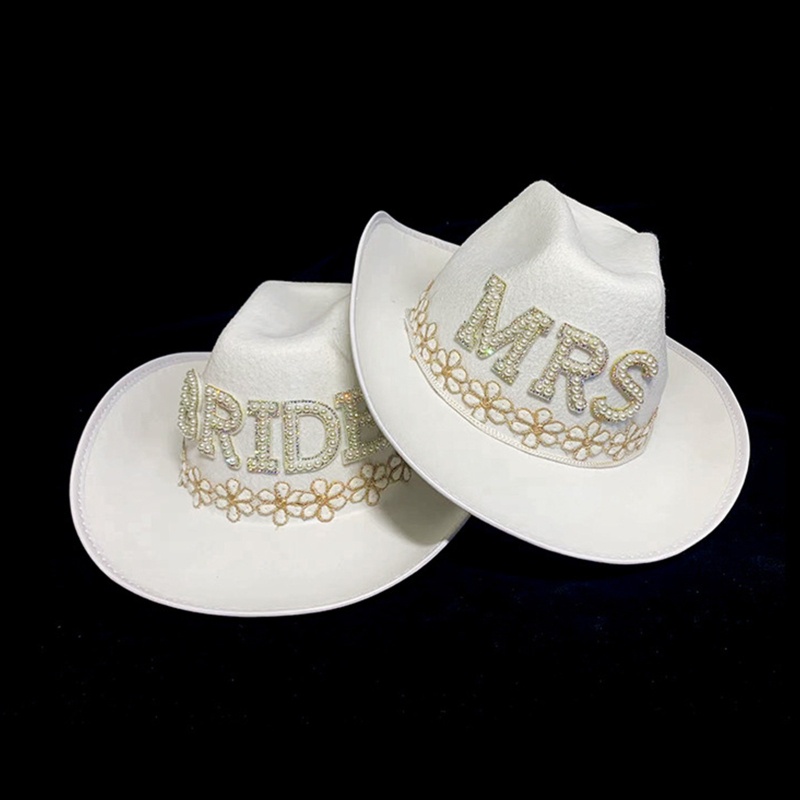 Brroa Mũ Fedora Đính Đá Chữ BRIDE / MRS Lấp Lánh Phong Cách Phương Tây Cho Cô Dâu / Chụp Ảnh