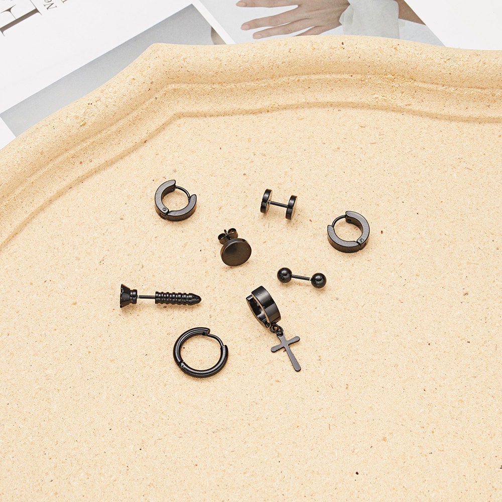 1 Khuyên Tai Tròn Bằng Thép Không Gỉ Màu Đen Phong Cách Hàn Quốc Thời Trang Unisex