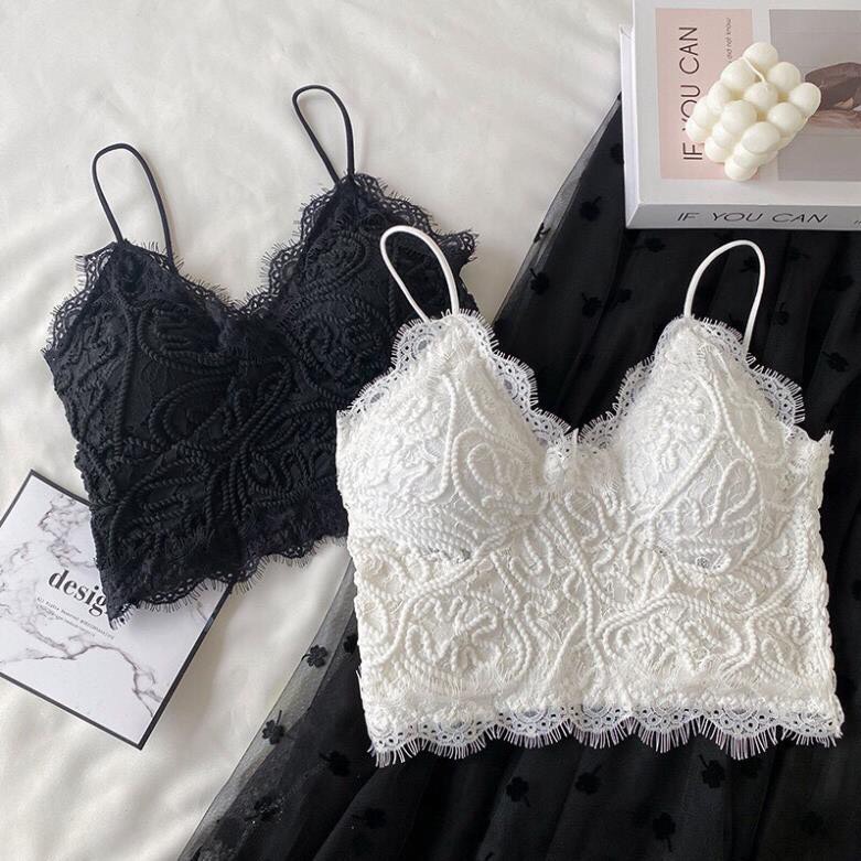 Áo Bra 2 Dây Croptop Chun Lưng Viền Ren Hoa Thoáng Mát, Mềm Mịn Mã 997