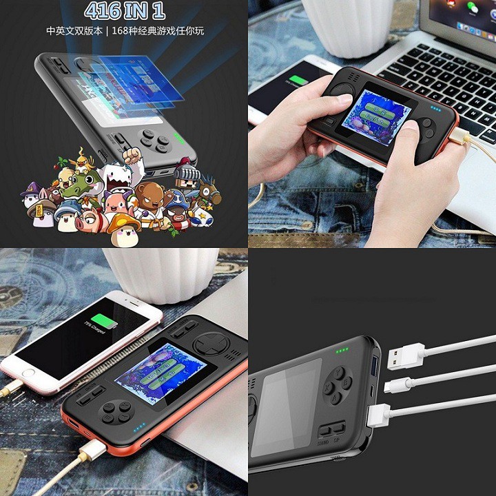 Máy Chơi Game Cầm Tay, Huyền Thoại Có 416 Trò Chơi - Kiêm Sạc Dự Phòng 8000 Mah - 2 Cổng Usb Model 2021