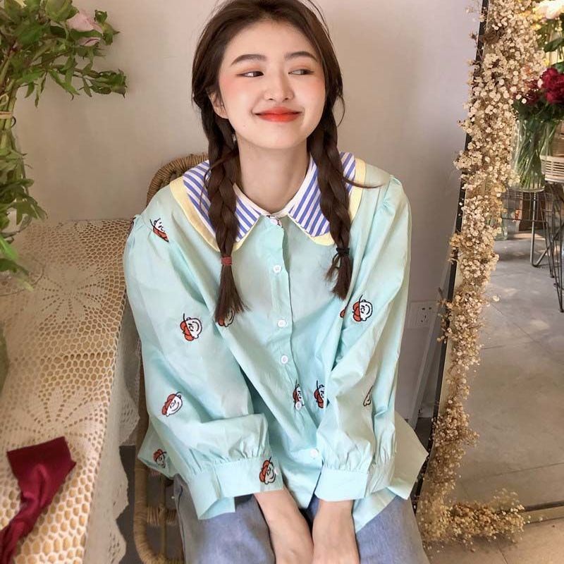 Áo Sơ Mi Tay Dài Dáng Rộng In Họa Tiết Thời Trang Cho Nữ