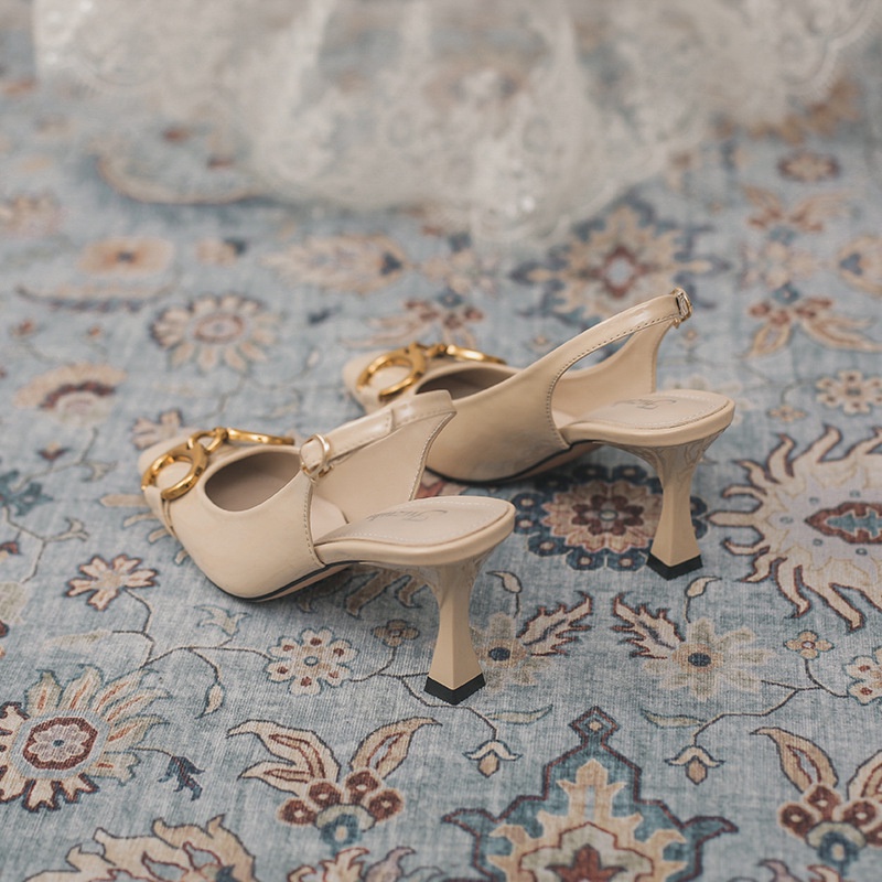 Ielgy Xăng đan Cao Gót Hở Ngón Đế Bằng Có Khóa Kim Loại