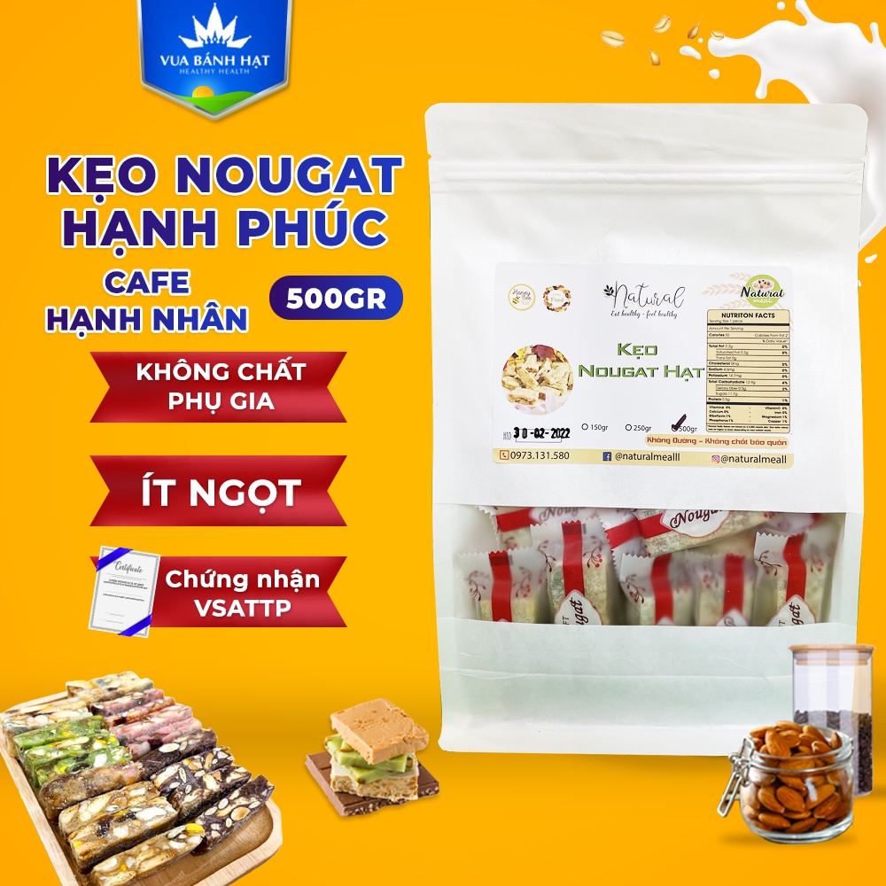 Kẹo Nougat Hạnh Phúc Vị Cafe Hạnh Nhân 500g bếp nhà Vua Bánh Hạt