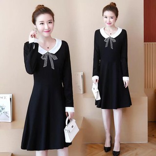 Váy Bầu Đen Cổ Trắng Thắt Nơ