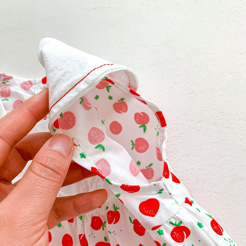 Bộ Áo Liền Quần Tay Cánh Tiên In Hình Trái Cherry Thời Trang Mùa Hè Cho Bé Gái 0 -