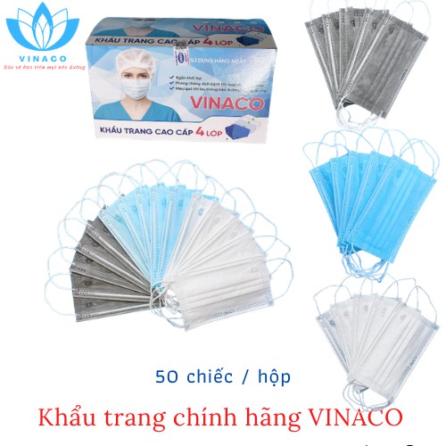 Khẩu trang y tế VINACO - 4 lớp, 50 chiếc, công nhận của bộ y tế