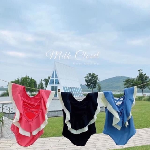 Bikini riềm cổ đan dây chéo lưng điệu đà cho bé gái - BRC