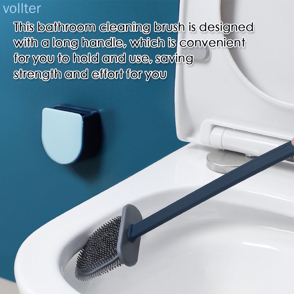 Bàn Chải Vệ Sinh Toilet Cán Dài Gắn Tường Có Giá Đỡ Màu Xanh Dương