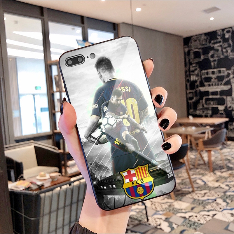 Ốp Điện Thoại Mặt Kính Chống Trầy Hình Cầu Thủ Messi Cho Iphone 6s / 7plus / 8 / X / Xr / Xs Max