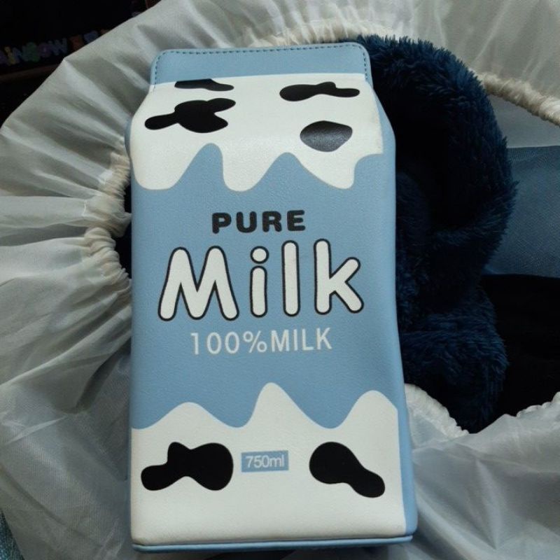 Túi đeo chéo nữ da PU hình hộp sữa bò béo cute ulzzang style màu xanh pastel