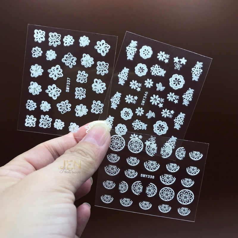 Sticker dán móng hoa lá trắng 3d-hình dán nail