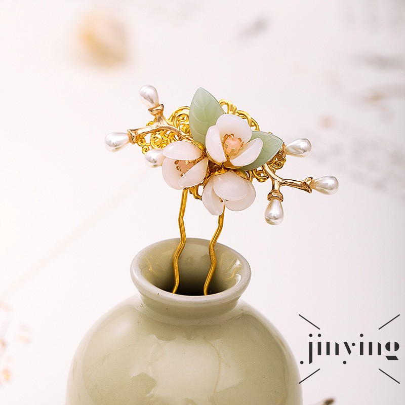 GETNOIVAS Trâm cài tóc trang trí họa tiết hình bông hoa đính ngọc trai giả phong cách cổ điển cho nữ