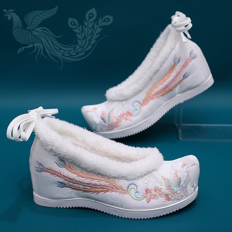 Giày Vải cotton Tăng Chiều Cao 7cm Thêu Họa Tiết hanfu Cổ Điển Mùa Thu Đông Cho Nữ