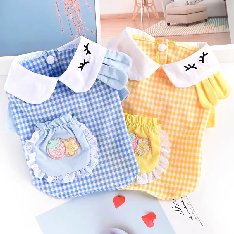 váy đầm sơ mi hình thỏ lông mi cong cho chó mèo