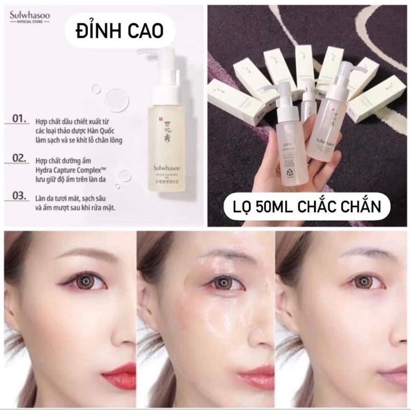 Sữa rửa mặt và dầu tẩy trang Sulwhasoo Gentle Cleansing Foam, Gentle Cleansing Oil 50ml minisize làm sạch dịu nhẹ