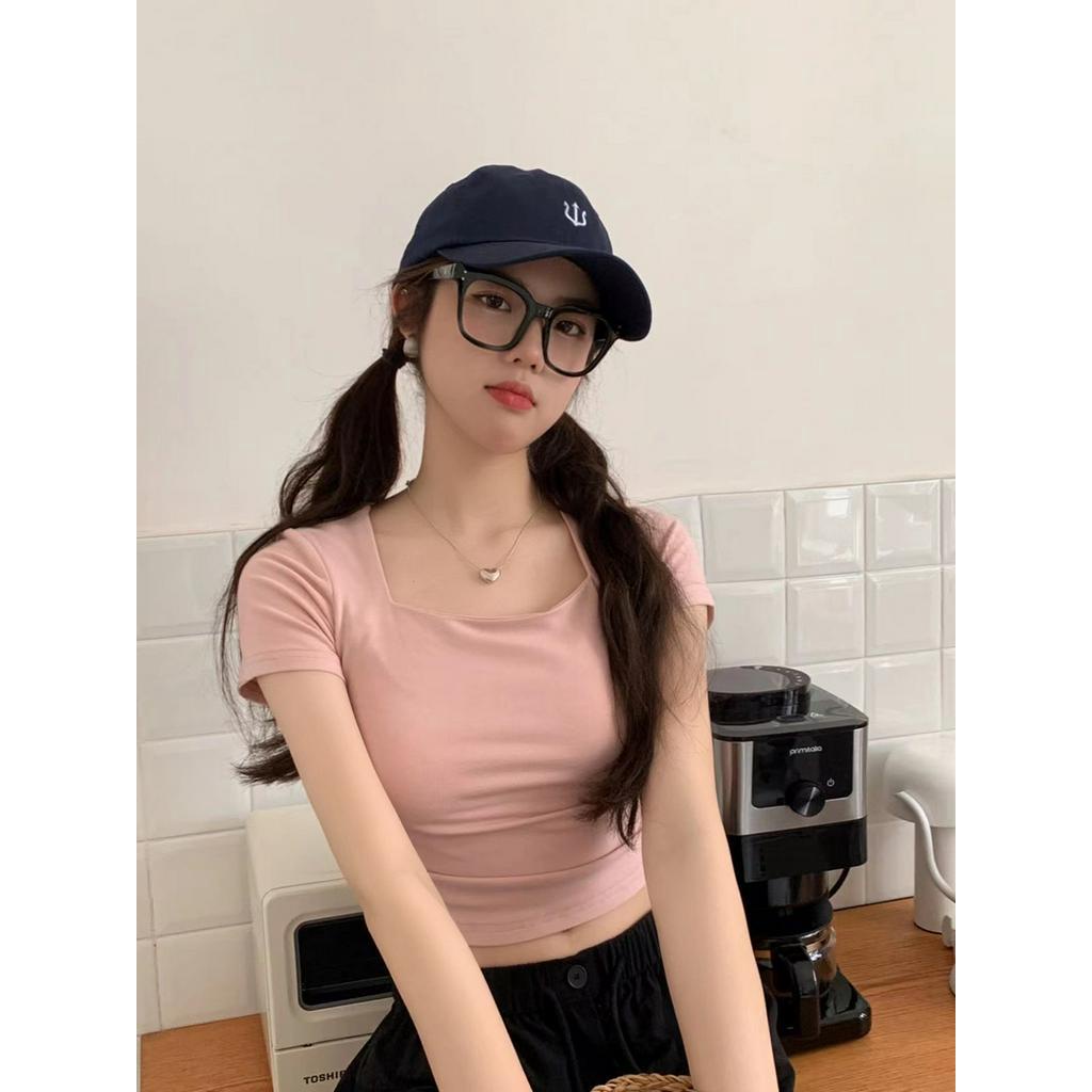 Áo Thun Tay Ngắn Cổ Vuông Nhiều Màu Sắc Đơn Giản Phong Cách Mới 63058