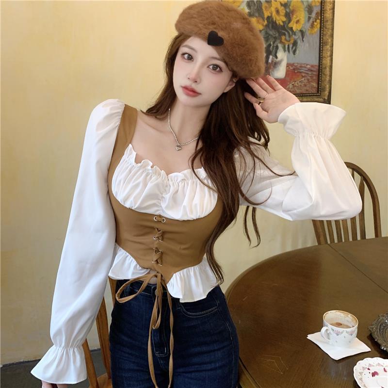 Áo Sơ Mi Tay Dài Cổ Vuông Dáng Ôm Thời Trang Sang Trọng Cho Nữ